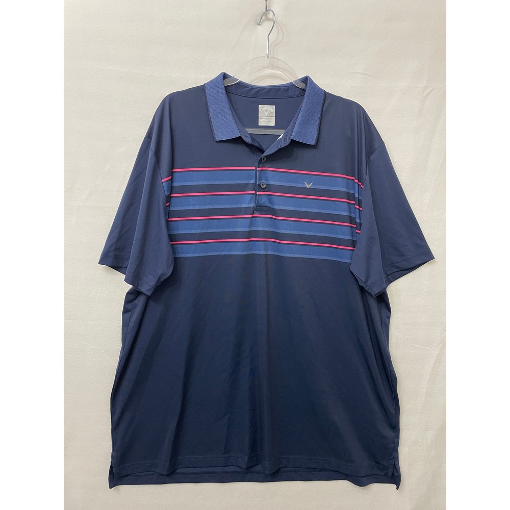 Callaway Golf Polo Shirt XXL Navy Blue Striped Opti-Dri Performance Short Sleeve